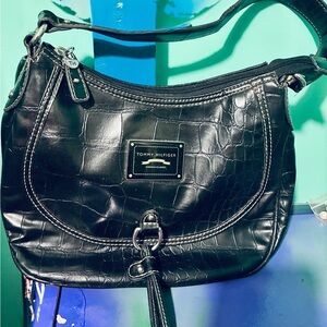 Tommy Hilfiger Black Croc-Embossed Bag
